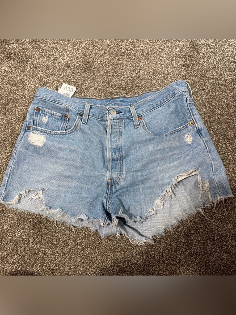 Levi's Light Blue Distressed High-Rise Denim Shorts